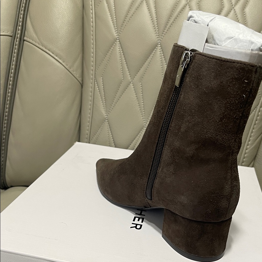 Marc Fisher Brown Suede Pointed Toe Block Heel Booties - Picture 4 of 12